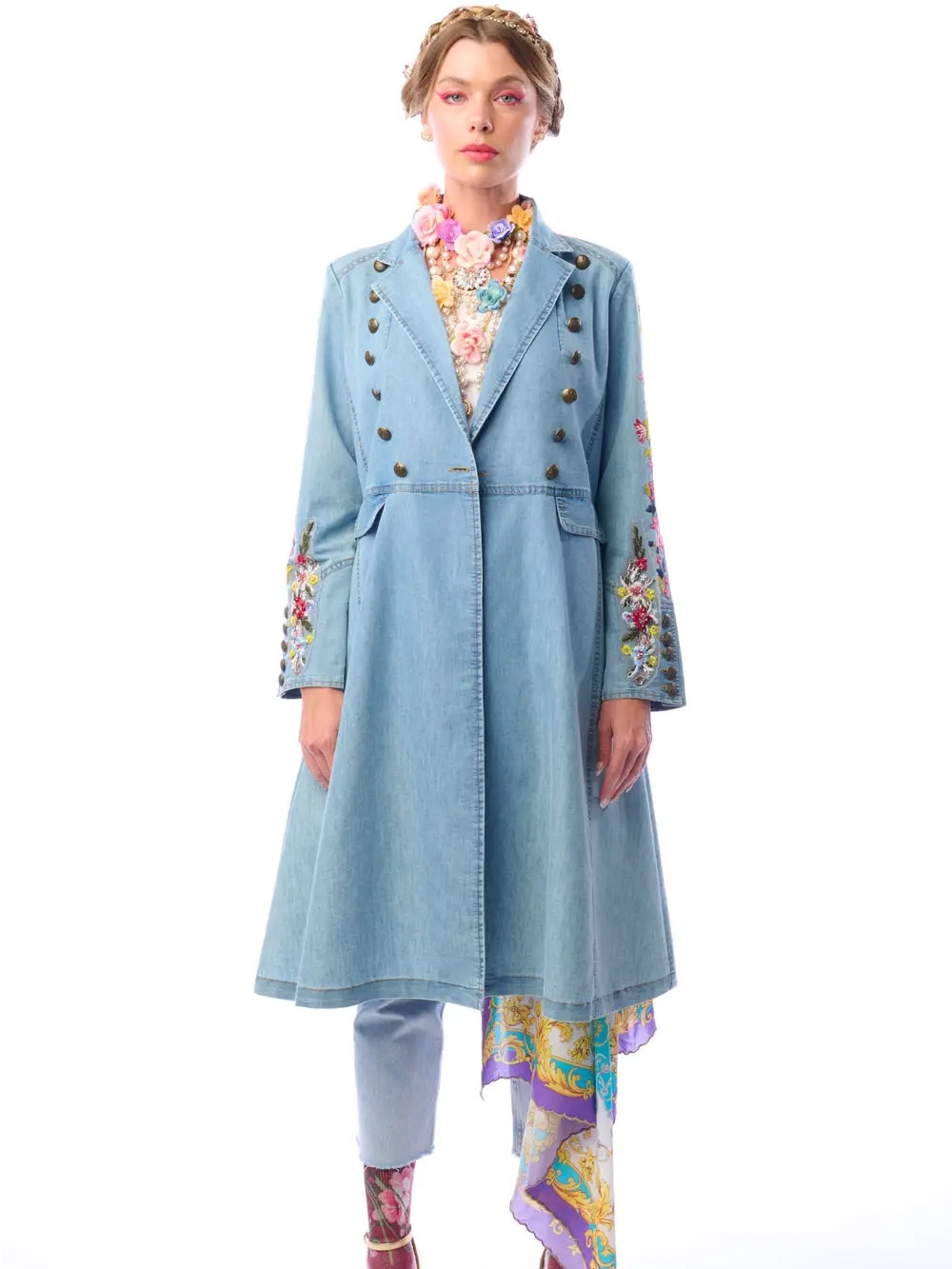 ARATTA New Yorker Coat | Cotton Denim Look | Embroidered Sleeves - S - NWT